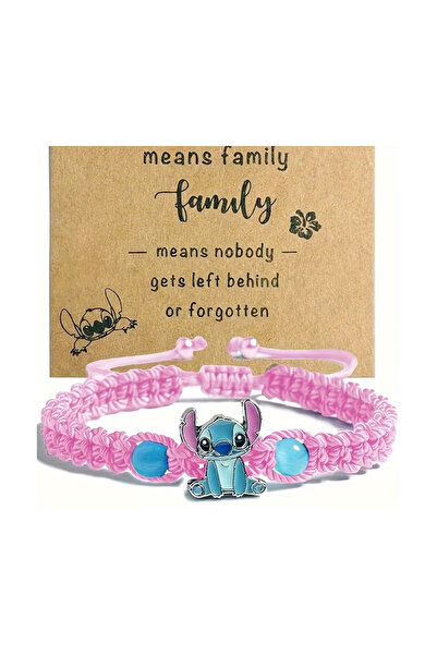 darko Stitch Boncuklu Örme Pembe Bileklik Stitchli Hediyelik Kız Çocuk Stitch...