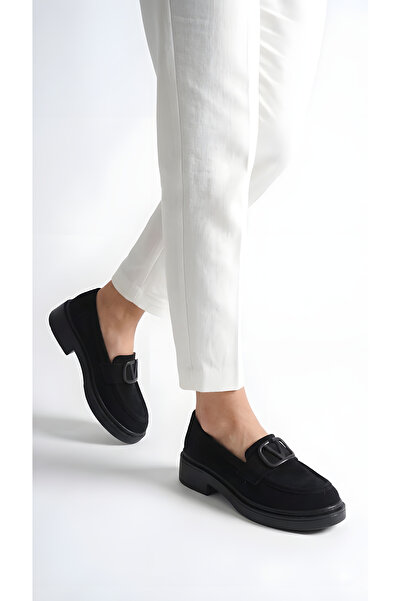 Noliva Women's Black Suede Buckle Loafer Daily Comfortable Sole Moccasin Shoes