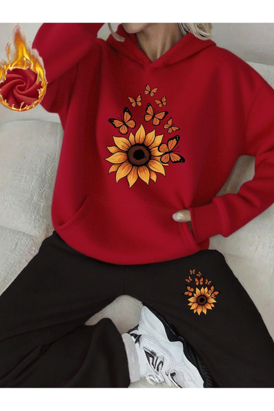 ibibik moda Women Floral Printed Hooded Tracksuit Set - Hooded Sweatshirt Bot...