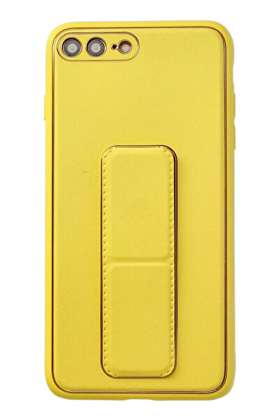 BSN STİL Bsnshop 7 Plus Case Coco Leather Stand Cover - Yellow 1058986