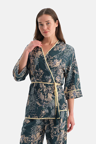 Dagi Rochie de casă verde petrol țesătură cu model