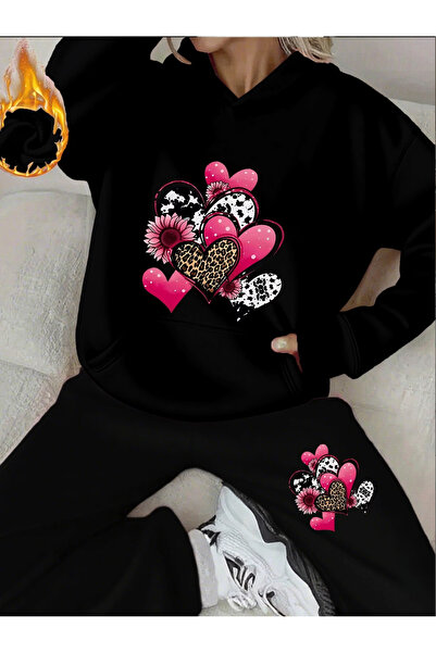 ibibik moda Kalp Stylish Women's K Hooded Tracksuit Set in Pink Color