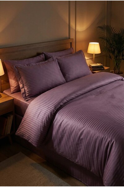 serelya Σετ Παπλωματοθήκης Διπλό Σατέν - Ριγέ - Σατέν Ύφασμα - 100% Βαμβάκι