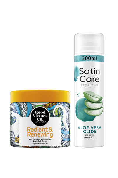 Venüs جل حلاقة ساتين كير للبشرة الحساسة بخلاصة الصبار 200 مل و مقشر الجسم بال...