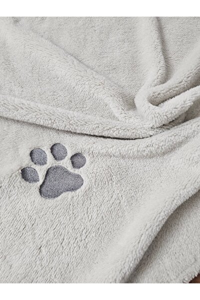 BeybiNest Kedi Köpek Battaniyesi Pati Nakışlı Model Duman Gri Renk Welsoft Kedi Battaniyesi