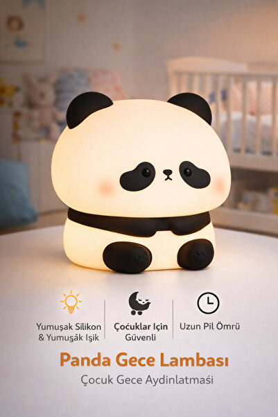 TeknoEser Panda Gece Lambası | Yumuşak Silikon, Çocuklar İçin Güvenli, LED Ge...