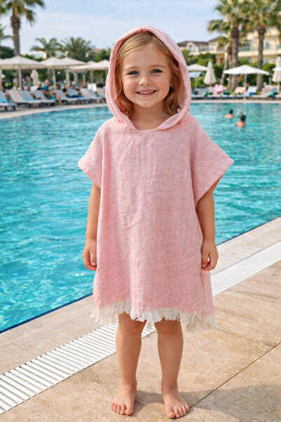 DNRYSL %100 Pamuk 4 Katlı Müslin Çocuk Panço, Kapüşonlu Banyo ve Plaj Bornozu