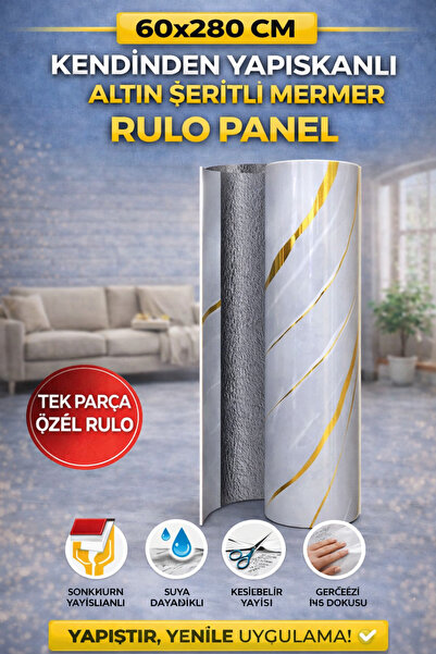 UKAB DEKOR 60x280 Cm Tek Parça Rulo Lüks Dekoratif Duvar Paneli Wc Banyo Salon