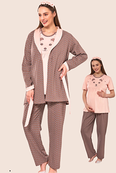 Emose Cotton Maternity Pajama Set with Maternity Dressing Gown