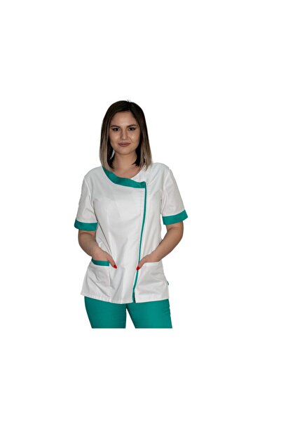 LifeStyle Medical Halat medical dama, maneca scurta, inchidere cu fermoar, cu...