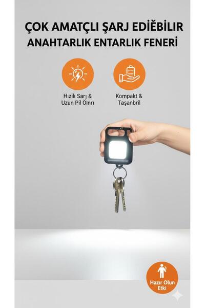 TeknoEser Çok Amaçlı Şarj Edilebilir Anahtarlık Fener – Kompakt, Güçlü Işık, ...
