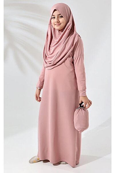 Mnk Baby&Kids Pratik Başörtülü Kız Çocuk Namaz Elbisesi M00789 MÜRDÜM