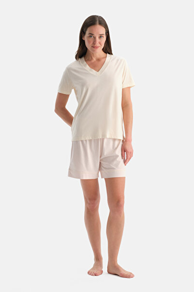 Dagi SET TRICOU ȘI PANTALONI SCURȚI DIN BUMBAC MODAL CU GULER ÎN V