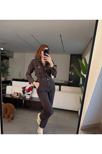 KAREN ZR Yıkamalı Kahve Jean Tulum