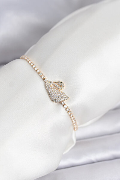 Lisinya Swan Model Zircon Stone Gold Color Elevator Waterway Bracelet - Tygoo