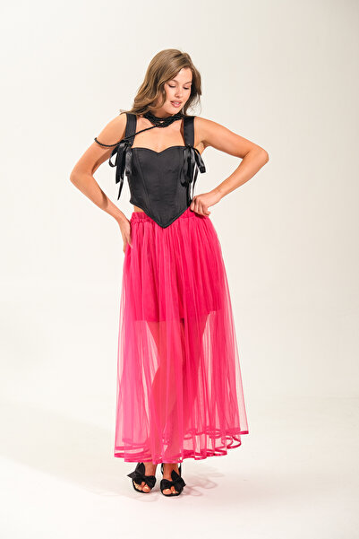 Rose Quenn Piped Detail Mini Tulle Skirts Made of Single Layer Tulle