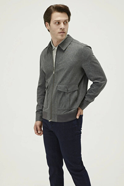 Andrea Nicolotti Smoked Linen Blend Regular Fit Zippered Transitional Men's Coat