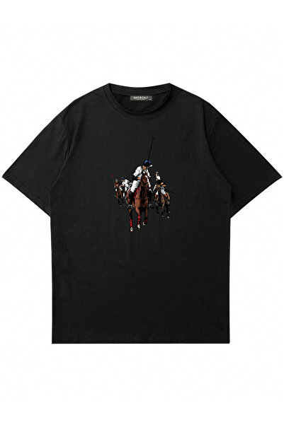 Mad&Calf Unisex Horse Rider Printed Crew Neck Oversized Tshirt