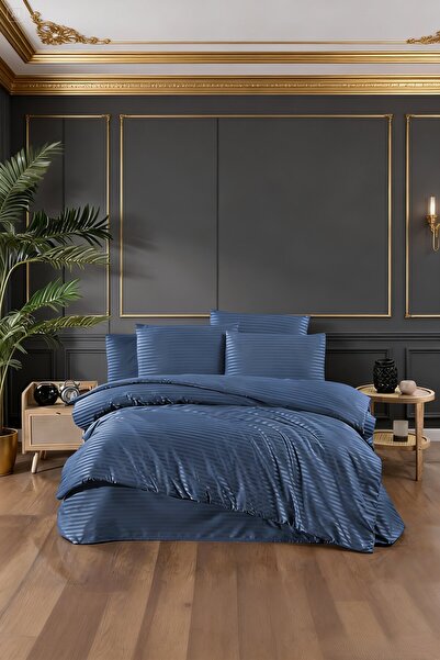 serelya Σετ Παπλωματοθήκης Διπλό Σατέν - Ριγέ - Σατέν Ύφασμα - 100% Βαμβάκι