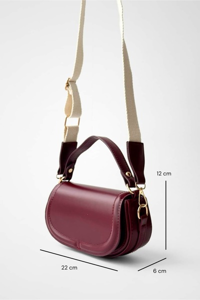 Yuka Atelier Rava Burgundy Adjustable Handle Detailed Cross-Use Mini Shoulder Bag