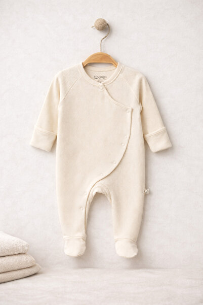 LİLİYUM Organik Pamuk Bebek Tulum – Çapraz Çıtçıtlı, Uzun Kollu, Ayaklı Bebek...