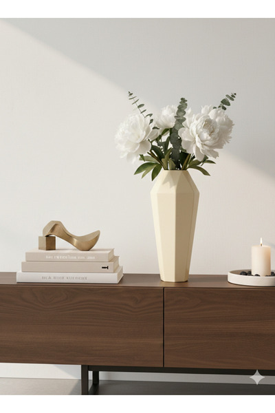 Lui Tasarım Σειρά Prism - Χειροποίητο Κεραμικό Μοντέρνο Βάζο Κρεμ Χρώματος 30...