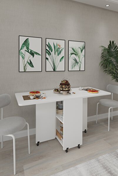 ZeyraTasarım Katlanabilir Tekerlekli Çok Amaçlı Mutfak Masası | Açılır Kapanı...