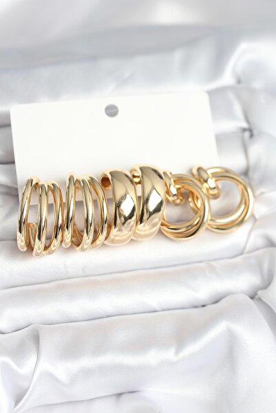 Clariss طقم أقراط نسائية عتيقة من النحاس الذهبي مكون من 3 أزواج