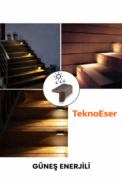 TeknoEser Güneş Enerjili Solar LED Köşebent Merdiven Lambası 4 Adet Basamak A...