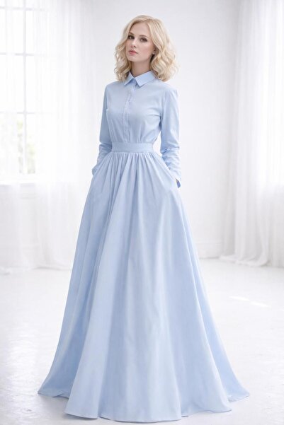 ALYEL NAKER Maxi Length Poplin Shirt Dress with Belt