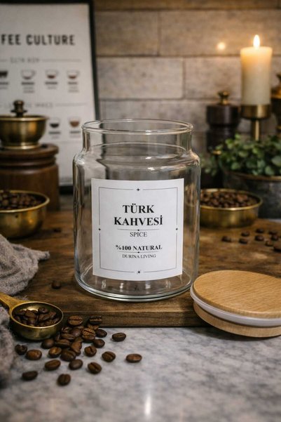 Durina Living Single Vacuum-Beech Lid 850ml Glass Jar-Turkish-Filter-Granulat...