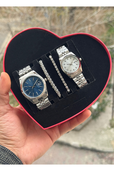 Tulpar Special Design Red Heart Boxed Lover Couple Wristwatch Set with Calend...