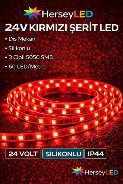 ALLES 24V Kırmızı Şerit LED – Dış Mekan, 3 Çipli 5050 SMD, Silikonlu, IP65, 6...