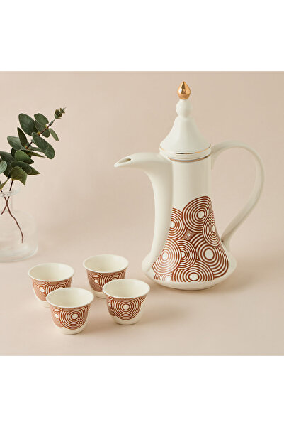 Lifestyle Geometric Print Bone China 4-Piece Kahwa Cup Set with Teapot