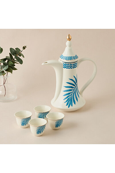 Lifestyle Leaf Print Bone China 4-Piece Kahwa Cup Set with Teapot