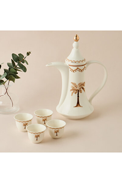 Lifestyle طقم أكواب قهوة من البورسلين العظمي بنقشة أشجار النخيل، مكون من 4 قط...