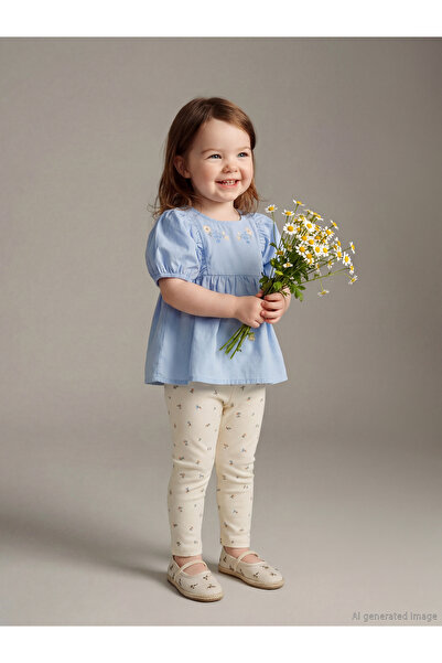 LC Waikiki Blue Floral Baby Girl Blouse and Leggings