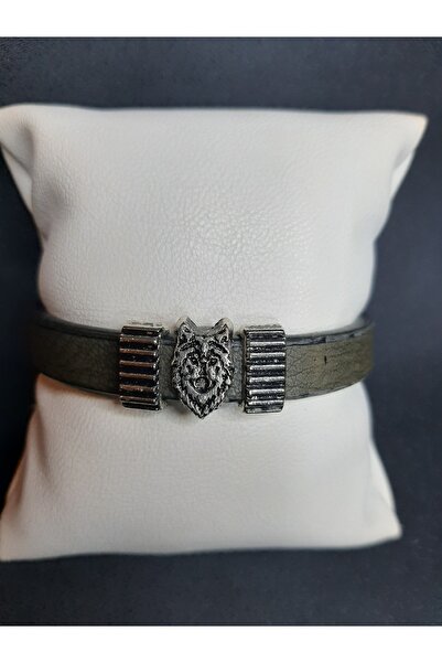 MRYart Wolf Detailed Khaki Quality Faux Leather Bracelet Unisex