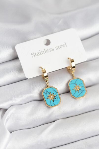 Ebijuteri 316L Steel Gold Color Pole Star Model Women's Earrings