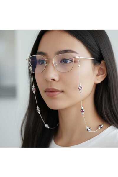 Ralp Moda Handcrafted Silver Detailed Red Stone Luxury Eyewear Chain Sapphire...