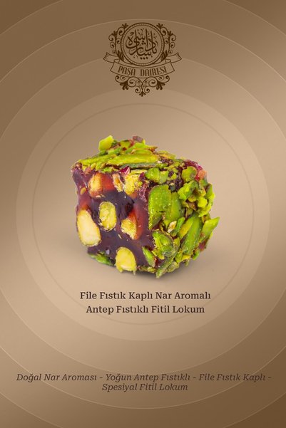 Paşa Dairesi File Antep Fıstıklı Narlı Special Turkish Delight with Pistachio and Pomegranate, Gift Boxed 550 Gr