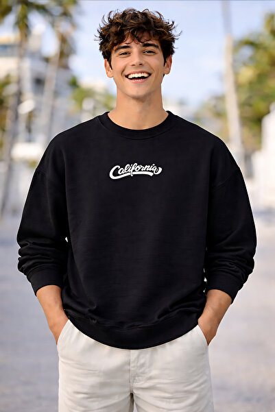 ArtYus California Print Relaxed Fit Fleece-Lined 3 Thread Crew Neck Unisex Sw...