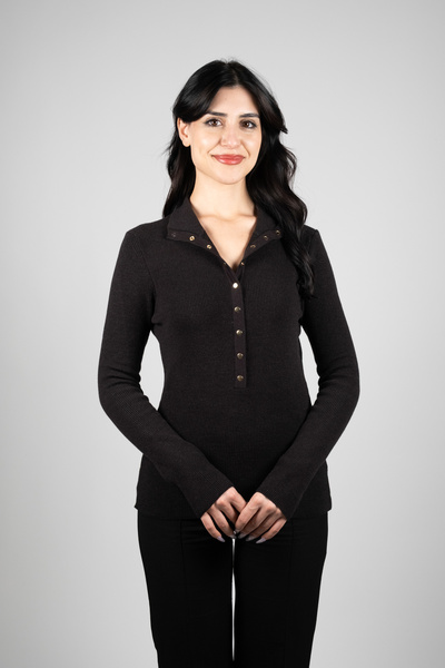 ecelissi Çıtçıtlı Boğazlı Acı Kahve Kadın Triko Kazak