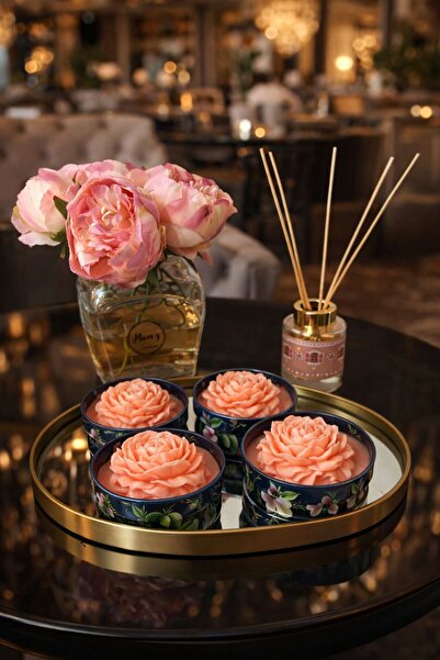 mumy candle Çiçekli Metal Kutuda Pembe Şakayık Mum 1 adet