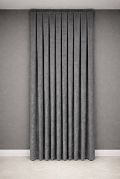 cemrela desing Velvet Textured Luxury Background Curtain Gray Tight Pleat (Si...