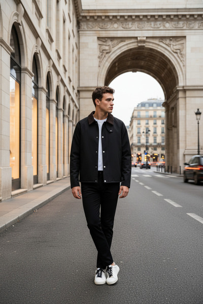 Wonraces Men's Oversized Premium Velvet Collar Zippered Jacket with Snap Details