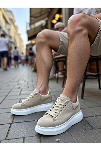 VELLINA Ανδρικά μπεζ λευκά καθημερινά αθλητικά παπούτσια με κορδόνια, με ψηλή...