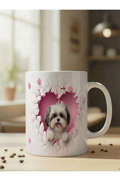 NİVRA GRUP Cute Dog Themed 3D Printed Porcelain Mug Cup