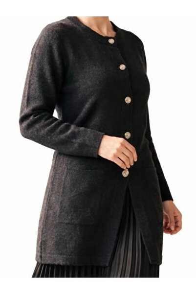 tiriTEK TRİKO Crew Neck Soft Knit Cardigan / Black