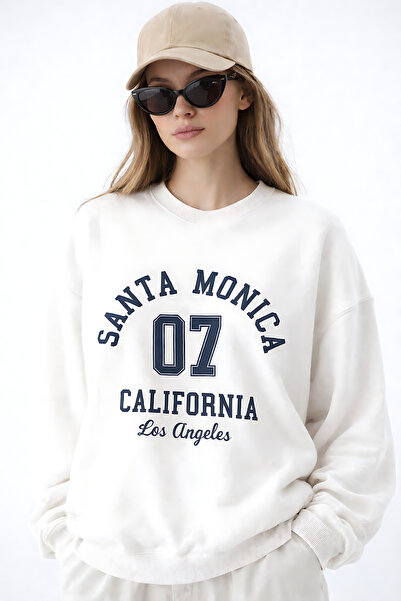 ArtYus Santa Monica Printed Relaxed Fit Fleece-Lined 3 Thread Crewneck Sweats...